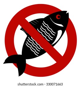 No fish forbidden sign symbol on white background.