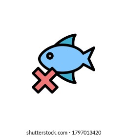 Kein Fischsymbol. Einfache Farbe mit umrissenen Vektorelementen vegetarischer Lebensmittelsymbole für i und ux, Website oder mobile Anwendungen