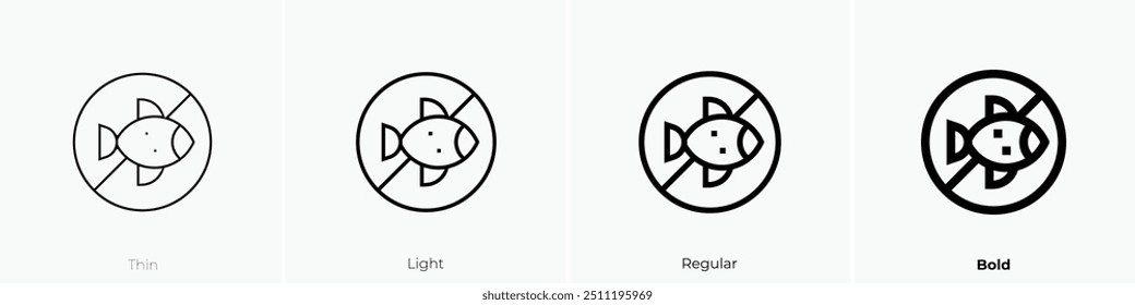 no fish icon. Thin, Light Regular And Bold style design isolated on white background