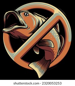 No Fish sign icon isolated on black background. Vector illustration