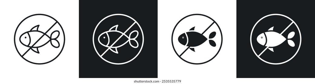 No fish vector icon set in black and white. EPS 10 illustration