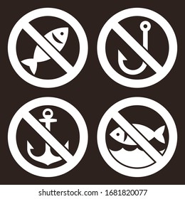 No fishing allowed and no anchoring signs on dark background