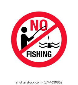 No Fishing area sign - prohibition emblem with crossed out fisherman catching a fish - forbidden type of recreation 