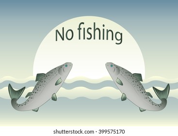 No fishing. Fish swimming to spawn. Vector illustration