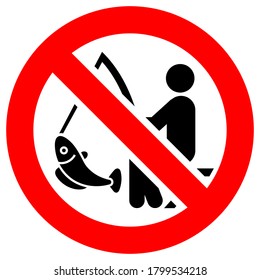 No fishing forbidden sign, modern round sticker, vector illustration