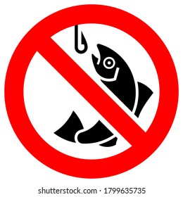 No fishing forbidden sign, modern round sticker, vector illustration
