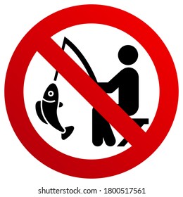 No fishing forbidden sign, modern round sticker, vector illustration