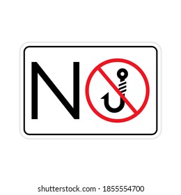 No fishing hook icon vector simple design. no fishing allowed, Forbidden sign with hook sign, No fishing prohibition symbol. Vector isolated. Editable stroke