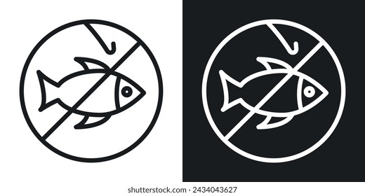No Fishing Icon Designed in a Line Style on White background.