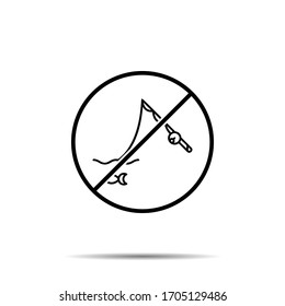 No fishing icon. Simple thin line, outline vector of adventure ban, prohibition, embargo, interdict, forbiddance icons for ui and ux, website or mobile application