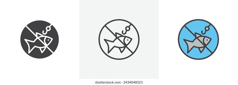 No Fishing Isolated Line Icon Style Design. Simple Vector Illustration
