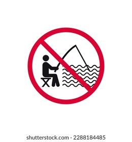 No fishing prohibited sign, forbidden modern round sticker, vector illustration.