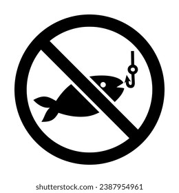 No fishing sign with fish and hook in vector
