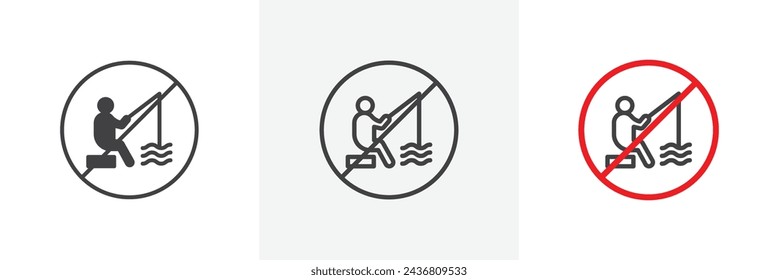 No Fishing Sign Isolated Line Icon Style Design. Simple Vector Illustration