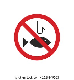 No Fishing Sign Isolated On White Background. Warning Symbol Simple, Flat Vector, Icon You Can Use Your Website Design, Mobile App Or Industrial Design. Vector Illustration