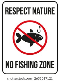 No fishing sign vector with fish and hook illustration - Fishing Prohibited Symbol