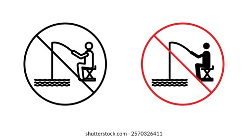 No fishing sign vectors set in black. line and flat versions