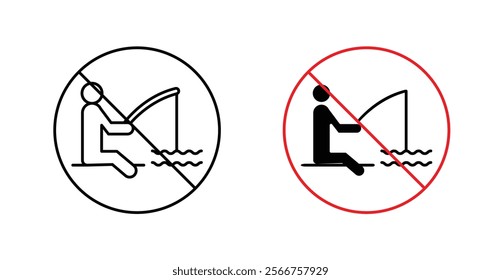No fishing signs in black outline, solid and colored style