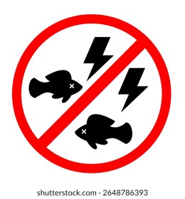Nenhuma pesca com atordoamento ou símbolo de sinal elétrico. Pond ou River Regulatory Vetor clip art para obter informações. Sinal imprimível
