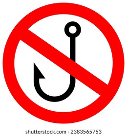 No fishing vector sign isolated on white background, stop fishing warning alert symbol