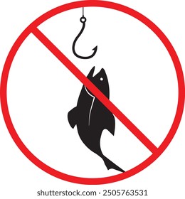 No fishing vector sign. Isolated Absolutely No Fishing Sticker for Pond	