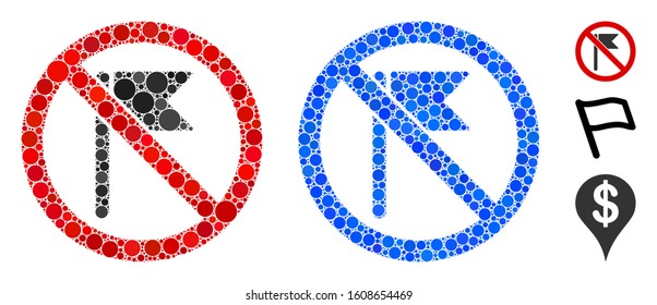 No flag mosaic of round dots in various sizes and color tones, based on no flag icon. Vector round dots are grouped into blue illustration. Dotted no flag icon in usual and blue versions.