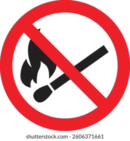 No flammable objects allowed sign, no matches allowed, no fire warning sign, safety sign, prohibition sign, vector, eps