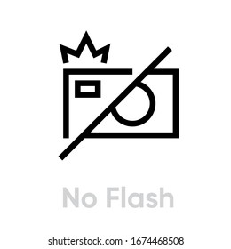 No Flash icon. Editable Vector Outline. Single Pictogram photo camera sign prohibited, restriction, rule, do not use.