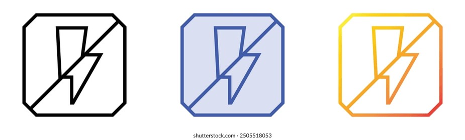 kein Blitzsymbol. Lineares, blaues Füllungs- und Farbverlauf-Design einzeln auf weißem Hintergrund