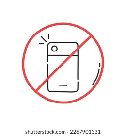 No flash phone icon. Don`t switch light. Hand drawing design style. Vector.