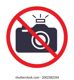 No Flash Photography Sign. Photo Camera Icon With Prohibition Symbol. Vector Eps 10 Illustration