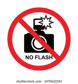 No Flash Photography Sign, Prohibition Symbol Sticker For Area Places, Isolated On White Background, Flat Design Vector Illustration