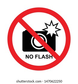 No flash photography sign, Prohibition symbol sticker for area places, Isolated on white background, Flat design vector illustration