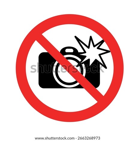 No flash photography warning icon with red prohibition sign and black camera symbol on white background