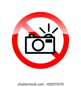 No Flash Sign (no Flash Photo Icon, No Photography With Flash Sign). Red Forbidding Symbol For Making Photo With Flash. Vector Illustration