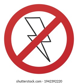 No Flash Symbol Isolated on White Background. Lightning Vector Illustration Prohibition Stop Sign.