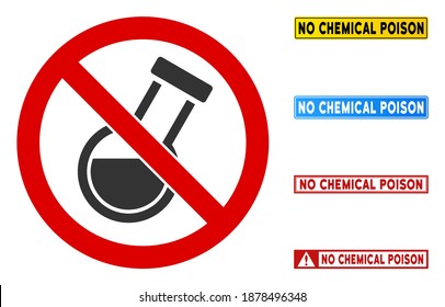 No Flask sign with messages in rectangle frames. Illustration style is a flat iconic symbol inside red crossed circle on a white background. Simple No Flask vector sign, designed for rules,