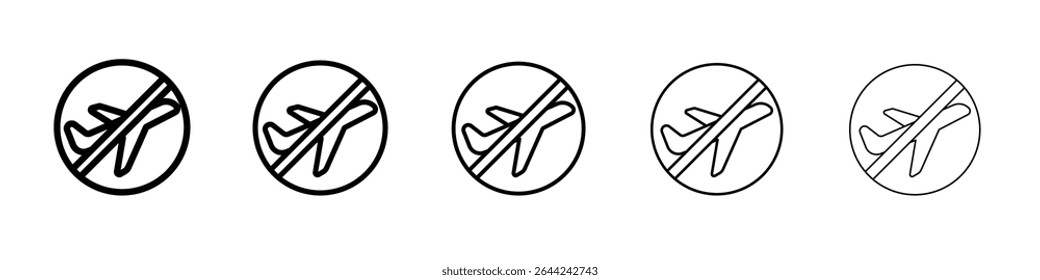 no flight or fly zone icon thin outline logo mark set