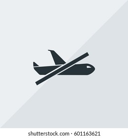No Flight Vector Icon, The symbol of crossed out airplane. Simple, modern flat vector illustration for mobile app, website or desktop app  