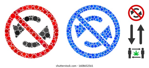 No flip arrows composition of small circles in various sizes and color hues, based on no flip arrows icon. Vector small circles are grouped into blue collage.