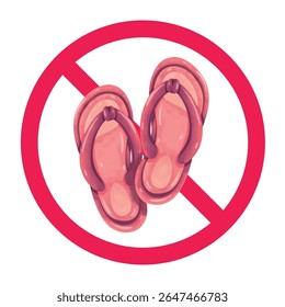 No flip flops sign, forbidden flip flops sign, no sandals sign, do not wear sandals sign, slippers or sandals not allowed symbol