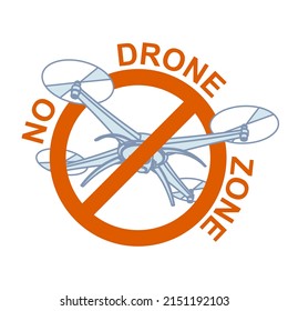No hay señas de zona de drones volados. Plantilla De Vector Para Imprimir O Pegar. Ilustración De Advertencia Sobre El Fondo Blanco