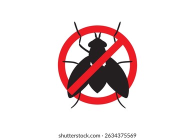 No fly icon with black silhouette and red prohibition sign for pest control.