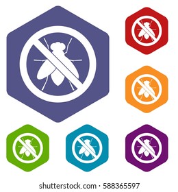 No fly sign icons set rhombus in different colors isolated on white background