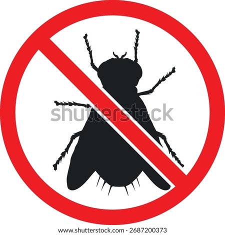 
No Fly Sign Vector Illustration – Insecticide, Anti Fly Pest Control Warning Icon and insect killer symbol