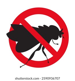 No fly. Stop flying insects. Silhouette. Illustration on white background.