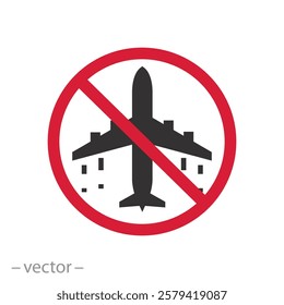 no fly zone, no flight icon, ban travel on plane, flat vector illustration