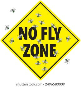 A no fly zone sign is covered with flies that can't read