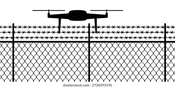 Nenhum drone voador com uma câmera de espionagem. Drones controlados por rádio. Para parar de filmar, segurança ou fotografias ou vistas. Corrente de arame de aço rasgado. Cerca de ligação elétrica. 