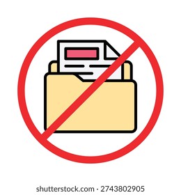 No Folder Access Sign, Filled File Prohibited Symbol Vector Illustration